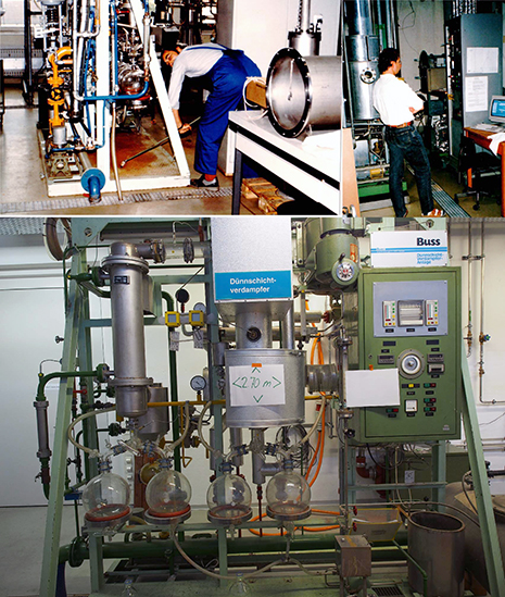 Different experimental plants at LTR, e.g. thin-film evaporator